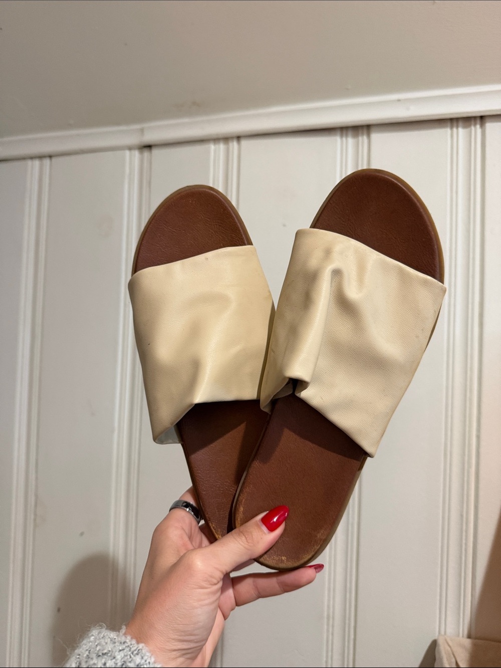 Target Women's Cream Slide Sandals with Brown Footbed